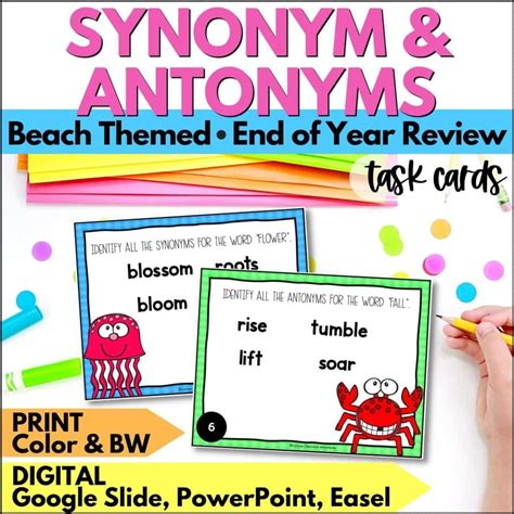 End of Year Synonym and Antonym Task Cards - Curious Classroom Adventures