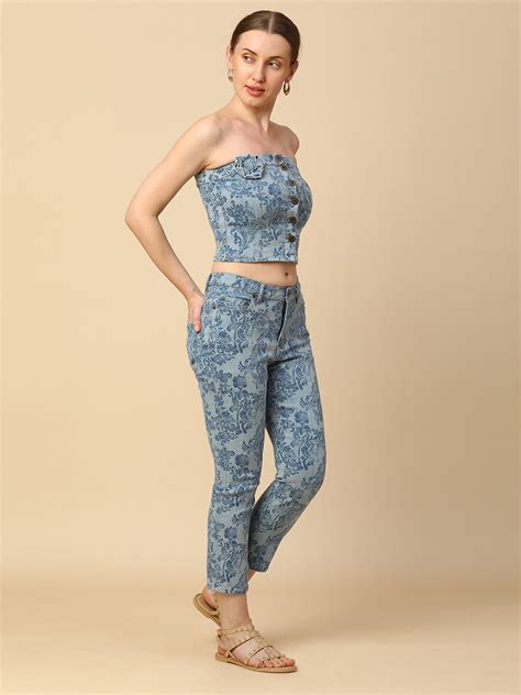Buy Now CHEMISTRY BAROQUE PRINTED DENIM CORSET & CROPPED JEANS CO-ORD ...