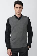 Buy Men Grey Textured V-Neck Sweater Online - 760618 | Van Heusen