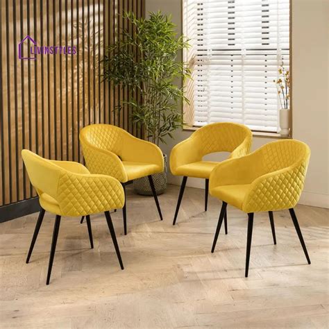 4 Eden Velvet Carver Dining Chairs Yellow – LivIn Styles