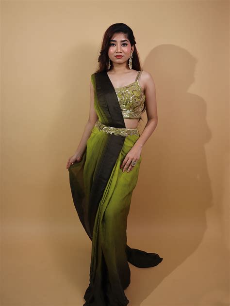 Green Ombre Pleated Ready-To-Wear Saree – Tirumala Designers