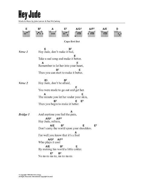 Hey Jude by The Beatles - Guitar Chords/Lyrics - Guitar Instructor