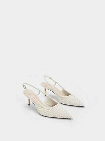 White Woven Slingback Pumps - CHARLES & KEITH IN