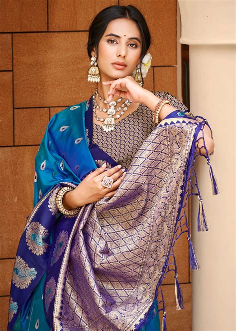 Shades Of Blue Woven Banarasi SIlk Saree – Zari Banaras