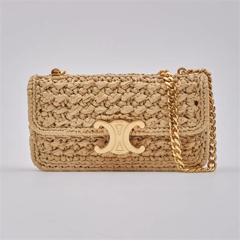 Celine Raffia Chain Triomphe Natural Resort Shoulder Bag For Sale at ...