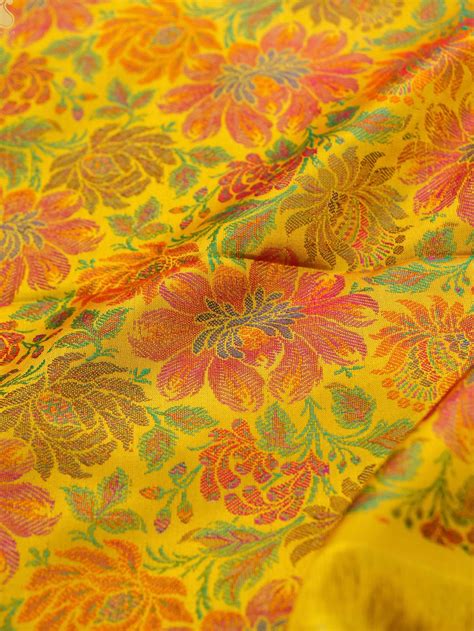 Handloom Banarasi Tanchoi Silk Marigold Fabric – Khinkhwab
