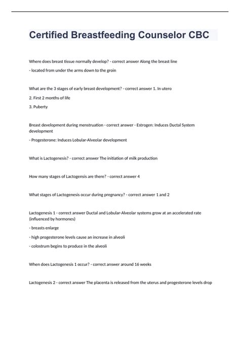 Certified Breastfeeding Counselor CBC Question and answers already ...