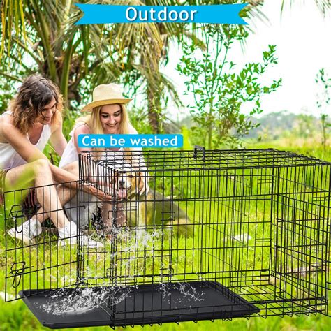 HCY Dog Crate, Dog Kennel 36 Inch Double Door Metal Crate Foldable ...