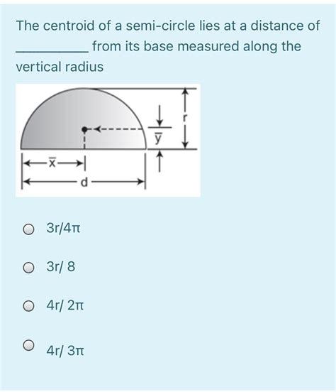 Solved The centroid of a semi-circle lies at a distance of | Chegg.com