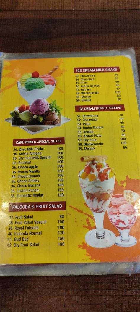Menu at Cake World Bakery & Restaurant, Ramanagara