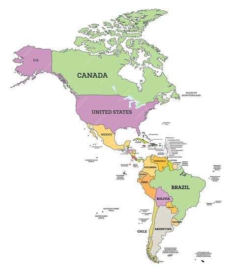 Premium Vector | South and North America Political Map in Mercator Projection Map with Name of ...