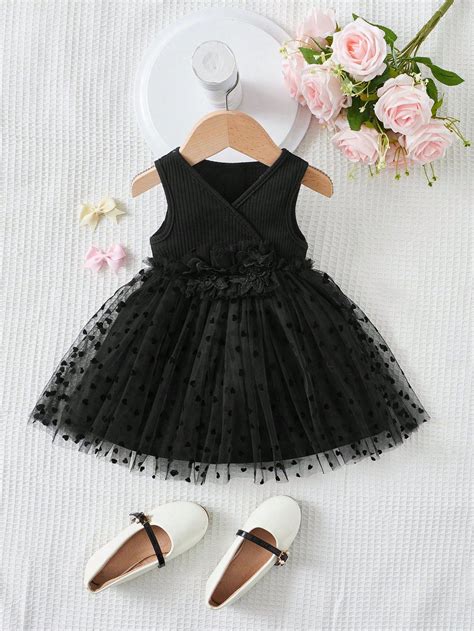 Baby Heart Print Mesh Overlay Appliques Detail Dress | Baby dress ...