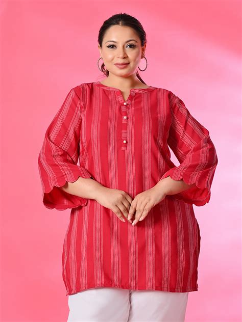 Plus Size Rani Pink Striped Short Kurta – DESINOOR.COM