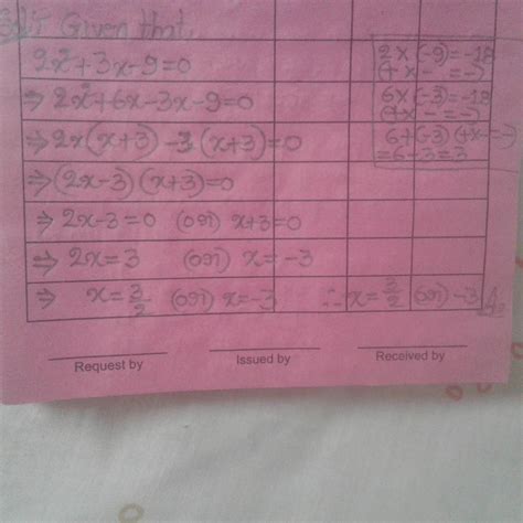 ROOTS OF QUADRATIC EQUATION :2x²+3x-9=0 - Brainly.in