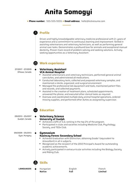 Veterinary Assistant Resume Example | Kickresume
