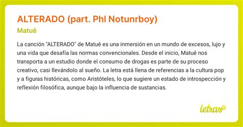 Significado de la canción ALTERADO (PART. PHL NOTUNRBOY) (Matuê ...