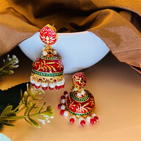 Red Gold Plated Dome Shaped Jhumkas – Arzzbyfarha
