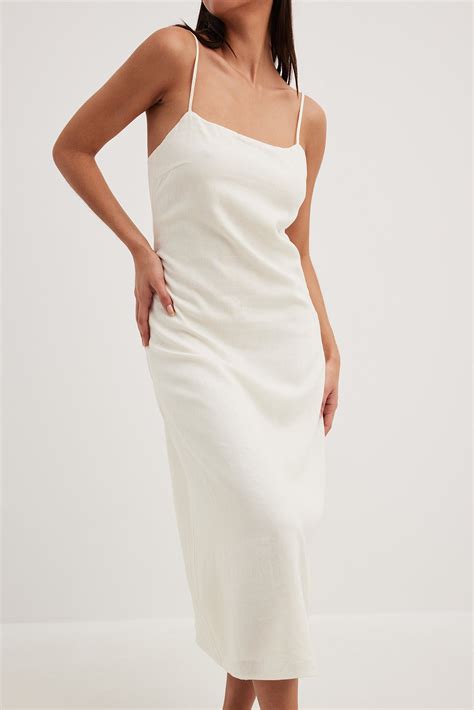 Linen Blend Spaghetti Strap Dress Offwhite | NA-KD