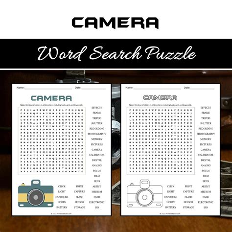 Camera Word Search Puzzle Worksheet PDF – PrintableBazaar