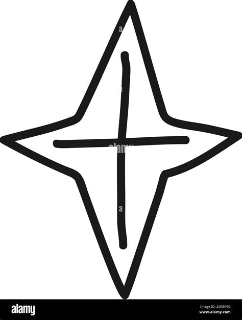 Minimalist line art representing abstract four pointed star intersected ...