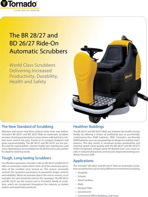 Tornado br 28 27 26 ride on floor scrubber brochure specifications