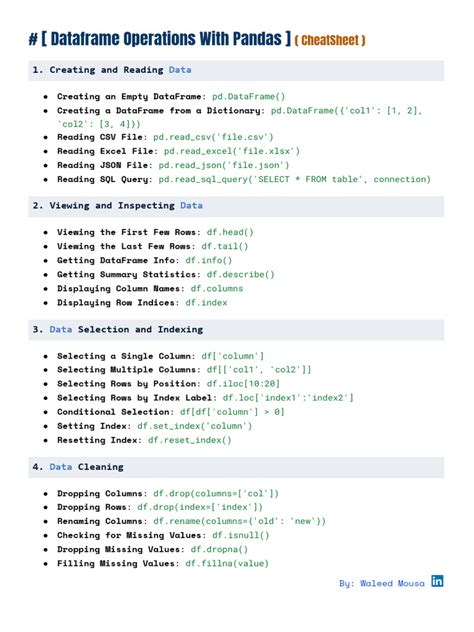 Dataframe in Pandas - Cheatsheet | PDF