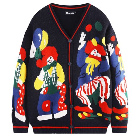 Maener Cardigan Sweater for Men Women,Clown Print V-Neck Long Sleeve ...