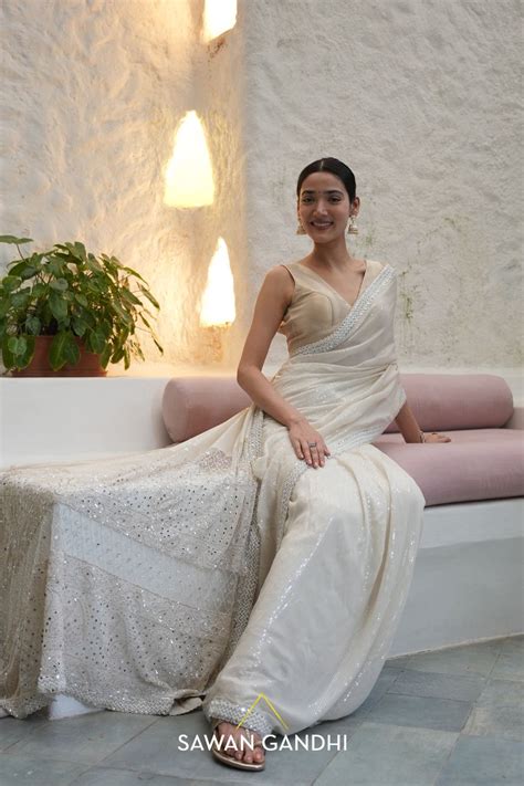 Medha Shankr in Ivory paani sequins chikankari saree – Sawan Gandhi ...