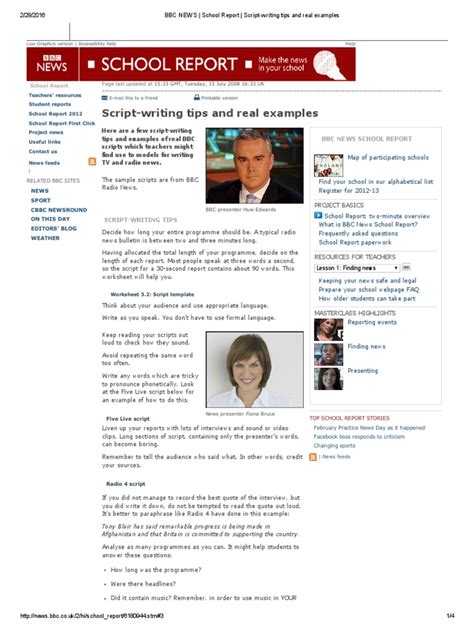 Image result for BBC News Script Example