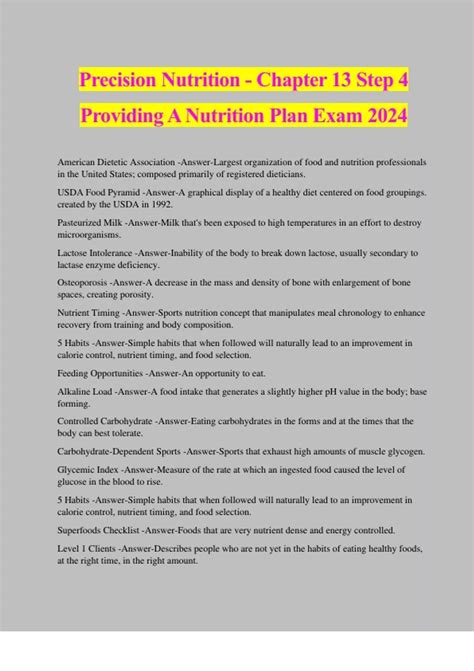 Precision Nutrition - Chapter 13 Step 4 Providing A Nutrition Plan Exam ...