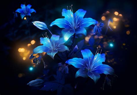 Vibrant blue lily flowers in the dark 54358311 Stock Photo at Vecteezy