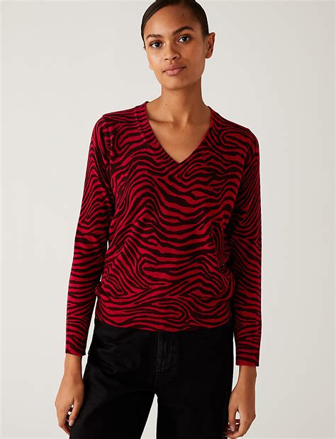 Buy Supersoft Animal Print V-Neck Jumper at Marks & Spencer