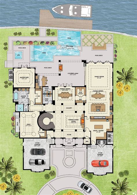 Mediterranean Style House Plan - 4 Beds 6.5 Baths 8129 Sq/Ft Plan #548 ...