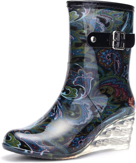 Buy Odema Women's Ankle High Rain Boots Side Zipper Wedge High Heel ...