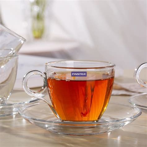 Buy FINSTER Premium Glass Tea Cups and Saucer Set of 6, (6 Cups and 6 ...