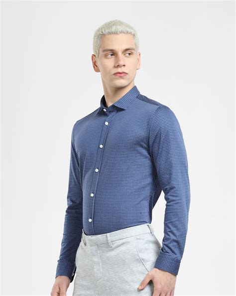 Dark Blue Printed Knit Full Sleeves Shirt