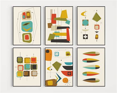 Mid Century Modern, Print Set, Set of 6 Prints, Wall Art Set, Mid ...