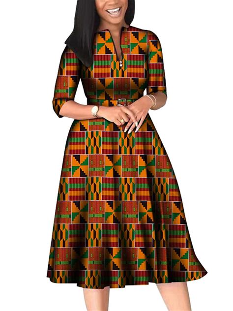 BintaRealWax Elegant V Neck African Midi Dresses for Women, Traditional ...