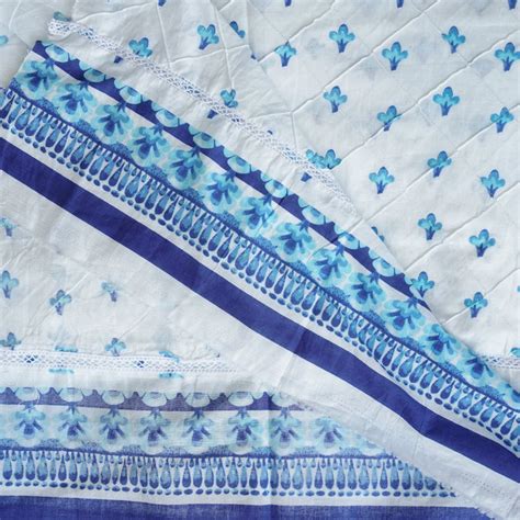 Pure Cotton Pintucks White With Blue Border Printed Fabric – Sanskruti