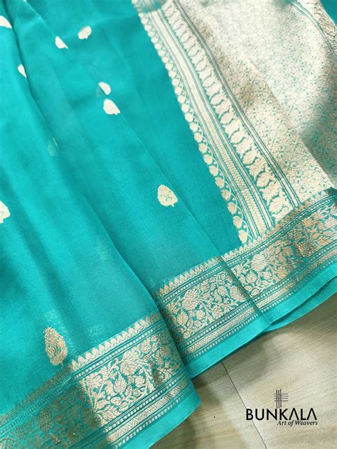 Shop Turquoise Blue Kadwa Handloom Banarasi Pure Organza Silk Saree ...