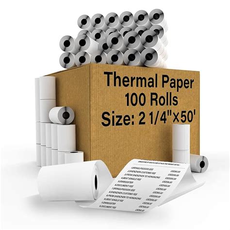 2 1/4" x 50' Thermal Paper (100 Rolls), BPA Free Receipt Paper, 58mm ...