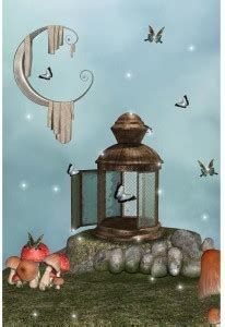 Fantasy Landscape With Big Lamp And Butterflies Premium Poster Paper ...