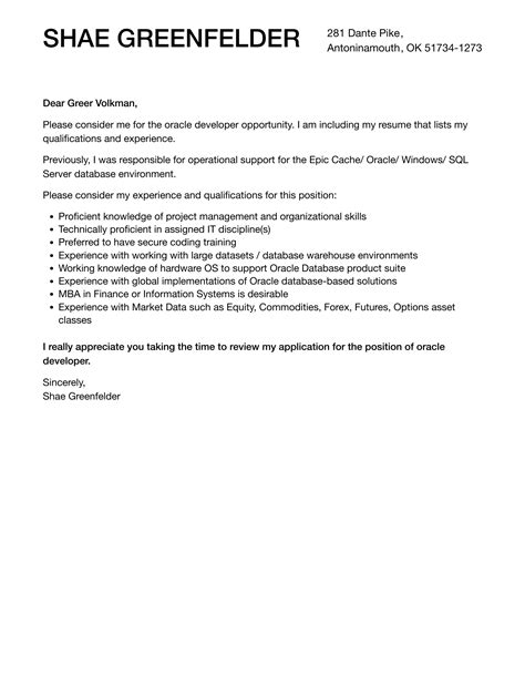 Image result for Oracle Developer Cover Letter Sample