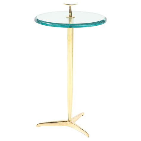 Round Martini Drinks Side Table in Brass with Bronze Optical Glass ...