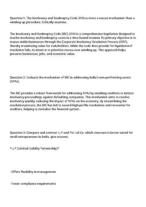 QB5 - Notes on IBC 2016: Rescue Mechanism vs. Winding Up - Studocu