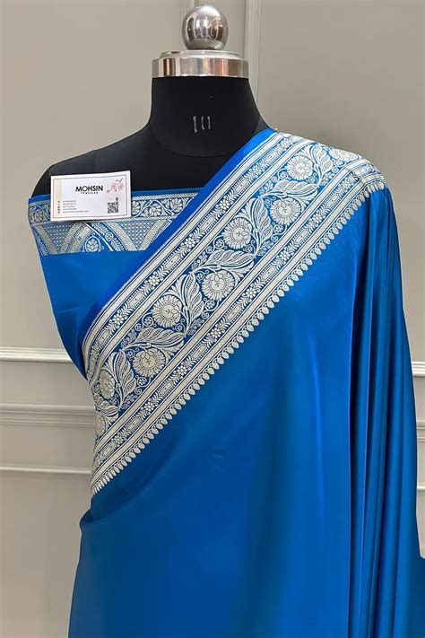 Firozi Plain Golden Zari Katan Silk Banarasi Saree – Mohsin Textiles