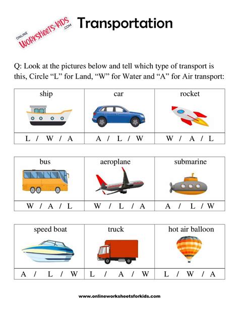 Transportation Vehicles Worksheet 的图像结果