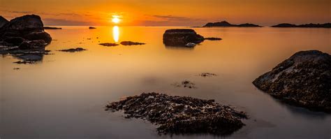 Download wallpaper 2560x1080 sunset, sea, rocks, horizon dual wide ...