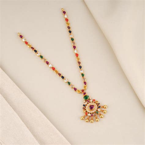 Buy Bodhi Navarathna Necklace | 92.5 Gold Plated Silver Stone Necklace ...