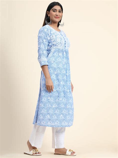 Hand embroidery Chikankari Long Kurta- Printed White - House Of Kari ...
